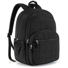 Quilted Laptop Backpack for Women, 15.6 Inch, Stylish Daypack for College and Work, Puffer Design, Black