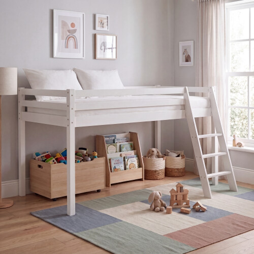 (White) Sydney High Sleeper Bunk Bed with Storage Ladder