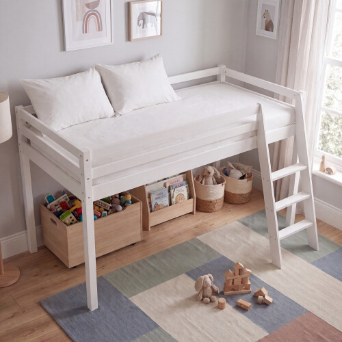 Vida Designs (White) Sydney High Sleeper Bunk Bed with Storage Ladder 1