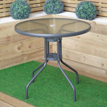 4 Person Outdoor Round Garden Table with Glass Top in Grey