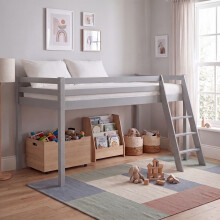 (Grey) Sydney High Sleeper Bunk Bed with Storage Ladder