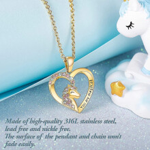 Unicorn Necklace for Girls, Heart Pendant Necklacegold