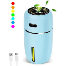 (Blue) Portable Mini Usb Humidifier, 200ml Ultrasonic Cool Mist Humidifier With 7 Colors Light Changing