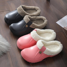 Waterproof Slippers Women Men Fur Lined Clogs Winter Garden Shoes Warm