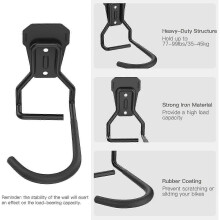 Set of 4 Bike Hooks, Iron Hanger Racks, Heavy Duty L-Shaped Storage Wall Mount, Practical Bike Rack for Home Garage, Black