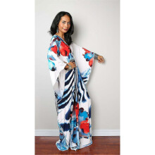 Women's Print Maxi Dress Batwing Sleeve Beach Dress Plus Size Sundress Beachwear Kaftan Cover-ups DN0508
