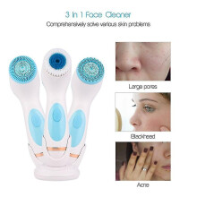 (Blue) Electric Facial Cleansing Brush 3 In 1 Silicone Rotating Facial Cleansing Brush Deep Cleansing Massager Cleansing And Exfoliating