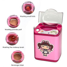 (Pink) Drop Ship Multifunctional Mini Makeup Brush, Puff Cleaning Machine, Simulation Toy, Pretend Children's Game, Electric Cleaning Tool