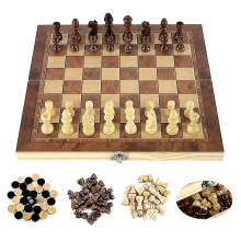 (29x29cm) 3 In 1 Wooden International Chess Set Backgammon Board Games Checkers Puzzle Game