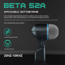 BETA 52A Drum Microphone Instrument Kick Drum Bass Mic Dynamic Bass Snare Metal Body