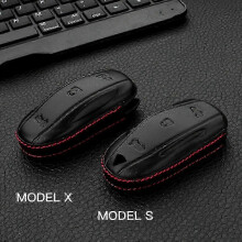 (model X) Genuine Leather Case Cover for Tesla Model S/X Key Fob 1 Piece Key Pouch Holder Sheath Keycase