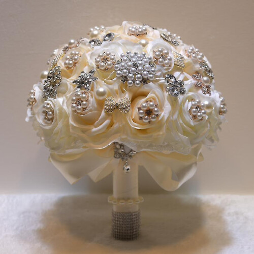 (IvoryWhite) Round Blush Wedding Teardrop Butterfly Brooch Bouquet