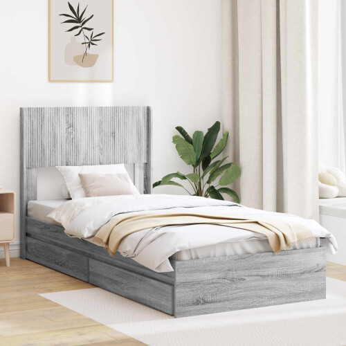 VidaXL vidaXL Bed Frame with Storage and Headboard Grey Sonoma 75 x 190 cm