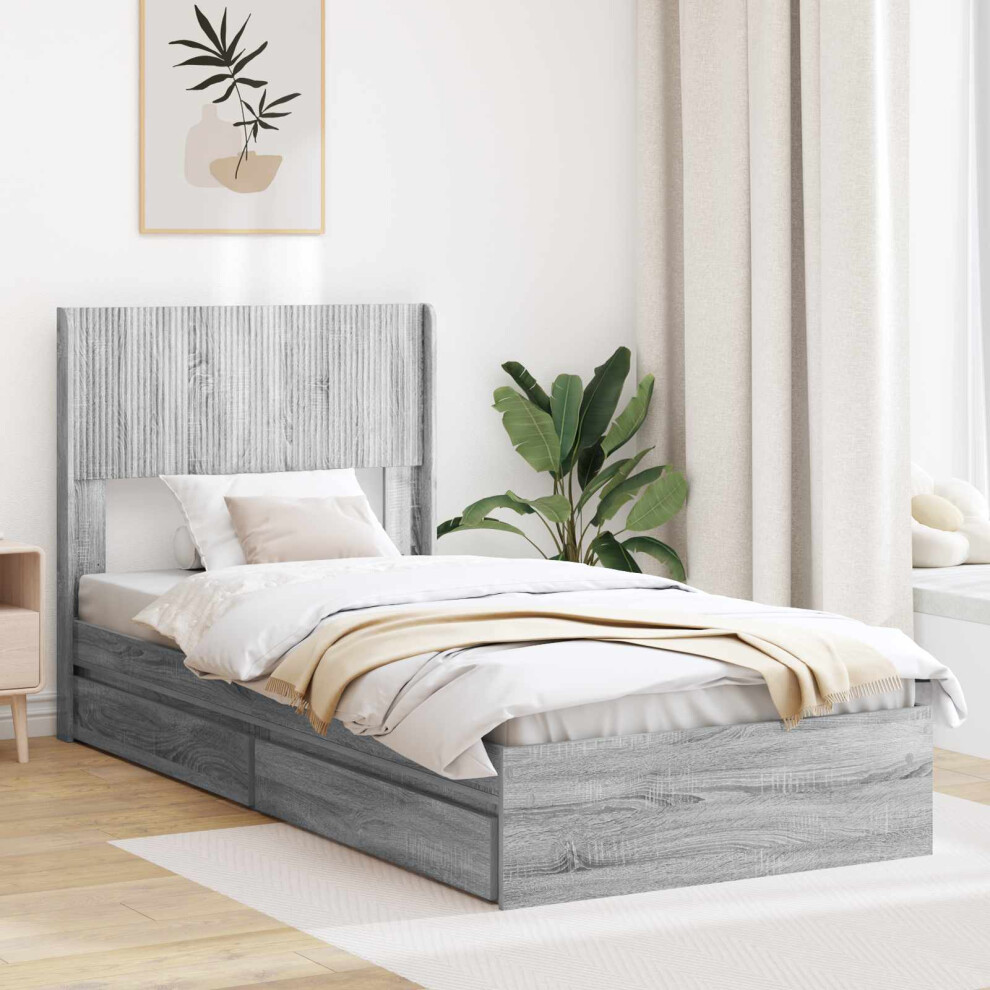 Vidaxl Bed Frame With Storage And Headboard Grey Sonoma 75 X 190 Cm