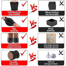 (S, Black) 16 Pack Silicone Chair Leg Floor Protectors With Felt Prevent Scratches And Reduce Noise
