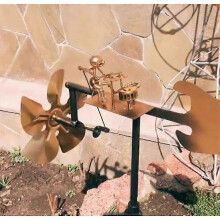 Drummer Windmill Garden Decoration,Handmade Metal Percussionist Music Windmill