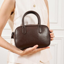 Women's Genuine Leather Shoulder Bag Boston Bag Bowling Bag 23*9*14cm Commuter Handbag Crossbody Bag Tote