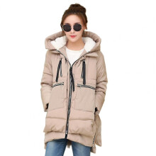 (4XL, khaki) Women Winter Casual Loose Warm Thickened Hooded Jacket Bread Style Zipper Coat