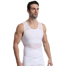 (L, White) Men's Underwear Shapewear Mesh Belly Cross Extended Shapewear Tank Top Corset Chest Top Shapewear Bodysuit