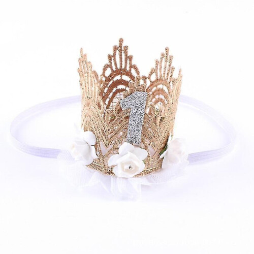 (white) 1 Year Old Baby Princess Crown Headband