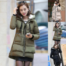 (XL, armygreen) Women Winter Casual Loose Warm Thickened Hooded Jacket Bread Style Zipper Coat