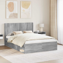 vidaXL Bed Frame with Storage and Headboard Grey Sonoma 120 x 190 cm