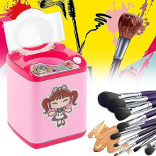 (Macaron blue) Drop Ship Multifunctional Mini Makeup Brush, Puff Cleaning Machine, Simulation Toy, Pretend Children's Game, Electric Cleaning Tool