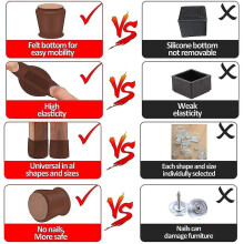 (M, Brown) 16 Pack Silicone Chair Leg Floor Protectors With Felt Prevent Scratches And Reduce Noise