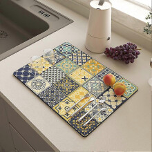 (40x50cm, Celadon) Retro Style Super Water Absorbent Mat, Washable & Heat Resistant for Dinnerware Cups
