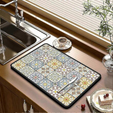 (30x40cm, Morocco) Retro Style Super Water Absorbent Mat, Washable & Heat Resistant for Dinnerware Cups