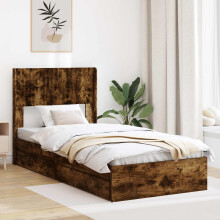 vidaXL Bed Frame with Storage and Headboard Smoked Oak 75 x 190 cm