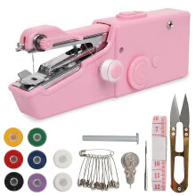 (Pink) Portable Mini Handheld Sewing Machine Cordless Clothes Quick Stitch Tool