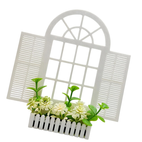 Mini Window Frame Model Figurine for Doll House Wall Decoration Scene Setting White..