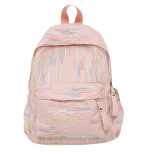 Trendy Korean Fashion Nylon Backpack Colorful Book Bag for Travel and School Use Pink