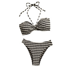 2 Piece Tankini Suit Split Print Top and High Cut Bottoms for Summer Black S