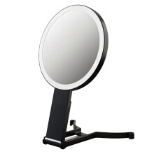 Lighted double-sided makeup mirror with foldable stand for tabletop use Black 1