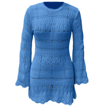 Hollow Out Beach Dress for Women Crochet Swimsuit Cover Up Beach Cover Up Blue L