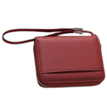 Faux Leather Coin Purse Short Wallet with Zippered Multiple Slots Card Holder Maroon red