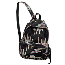 Sweet Colorful Striped Backpack with Multi Pocket School Bag for Daily Essential Black
