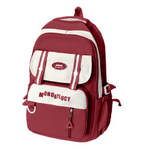 Vintage School Backpack Nylon Large Book Bag with Laptop Compartment for Student Red