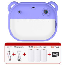 Print Camera for Toddler Vlog Toy Camera Gifts for Birthday Holiday Purple Add 32g card