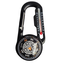 Portable Multifunctional Carabiner Keychain Thermometers Compasses Camping Black White