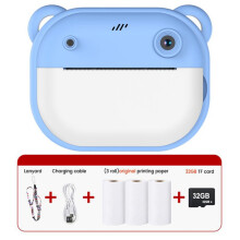 Kid Digital Camera 1080P with Print Paper Birthday Gift Print Memories Blue Add 32g card