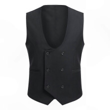 (S, Black) Slim Fit Double Breasted Waistcoat for Men, Solid Color Vest Ideal for Weddings and Formal Events