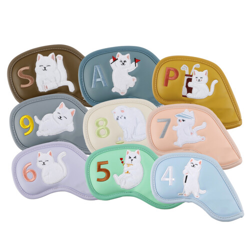 9Pcs Cats Pattern Golf Iron Head Cover Golf Head Protector Headcover Mixed colors