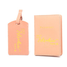 Hot Stamping PU Leather Passport Cover and Baggage Label Set Travel Necessities Pink