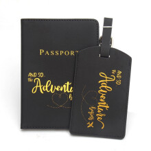 Reliable PU Leather Passport Cover and Suitcase Baggage Label Travel Essentials Black
