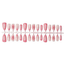 Glossy Floral Fake Nail with Pink Gradient and Almond Shape Styles for Dressing