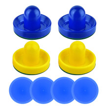 Air Hockey Toy Set Table Hockey Pucks Pusher Toy Set Goal Handle Paddle Blue Yellow