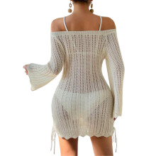 Hollow Out Beach Dress for Women Summer Swimsuit Cover Up Loose Beach Cover Up Apricot L